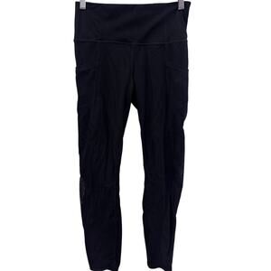 Athleta Black Salutation Stash Pocket Crop Mesh Detail Size Small